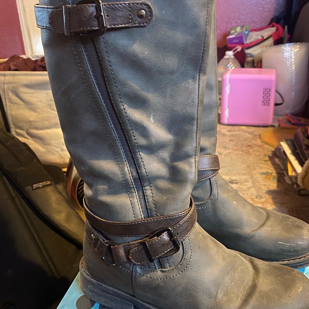 Womens Gray Leather Riding Boots